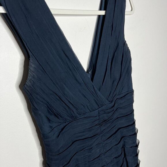 Tadashi Collection Silk Dress Womens Size 6 Navy Blue V Neck Wedding Guest - Picture 15 of 15